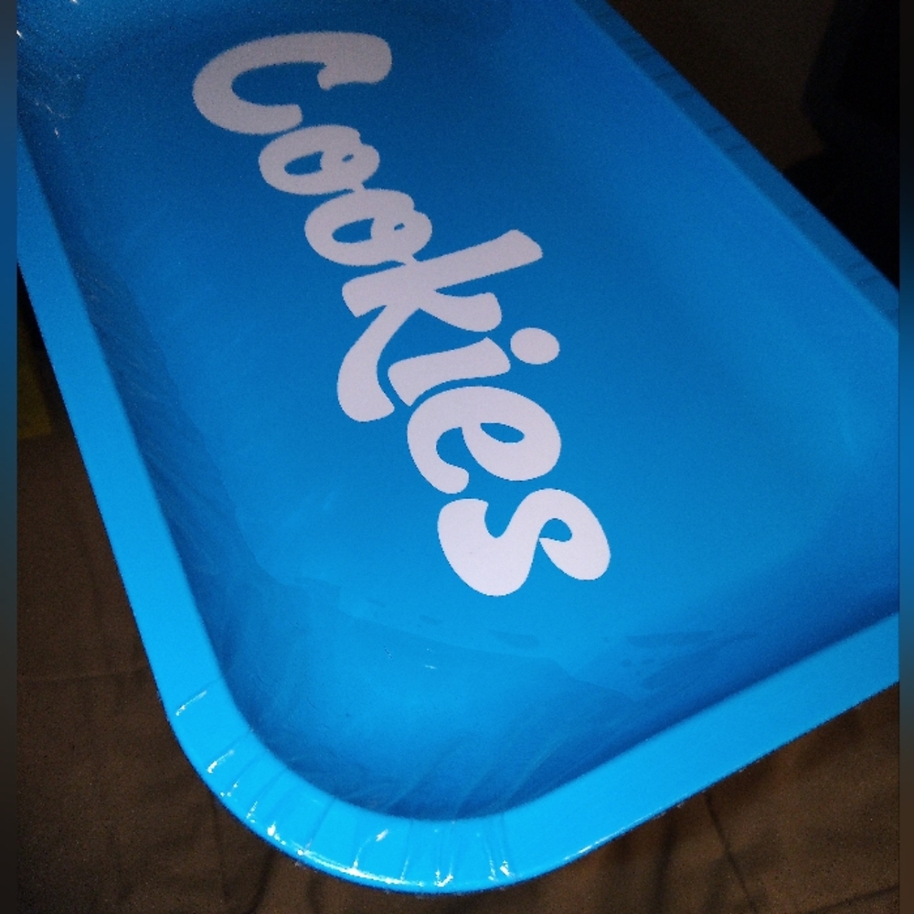 COOKIES BLUE MEDIUM METAL ROLLING TRAY White Lettering 420 Friendly BRAND NEW